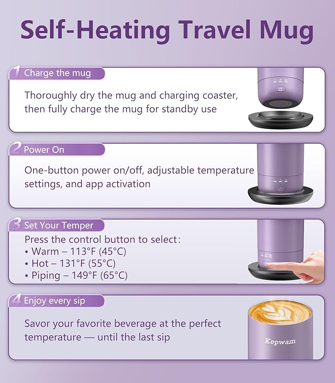 Self-Heating Travel Mug 20oz, Temperature-Controlled Coffee Warmer Mug, Smart Travel Coffee Mug Keep Coffee Drinks Hot, Heated Mug Great for Driver Outdoor Fits Car Cup Holders