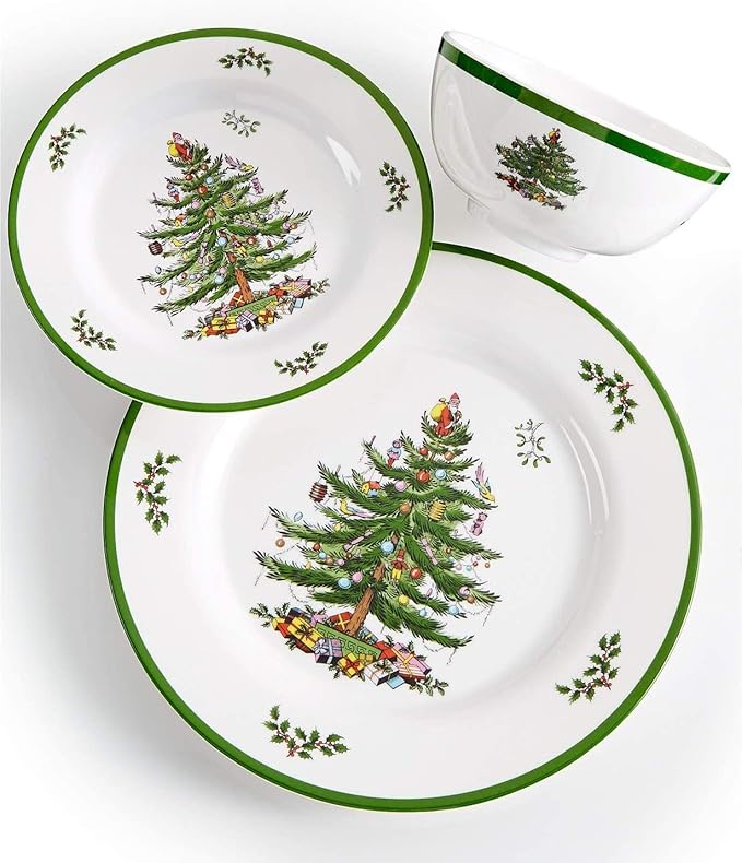 Spode Christmas Tree Melamine Dinner Plate (Set of 4) - 11 Inch Shatterproof Serving Plate for Holiday Meals, Holiday Party - Festive Tableware for Indoor & Outdoor Use, Dishwasher Safe Dinnerware