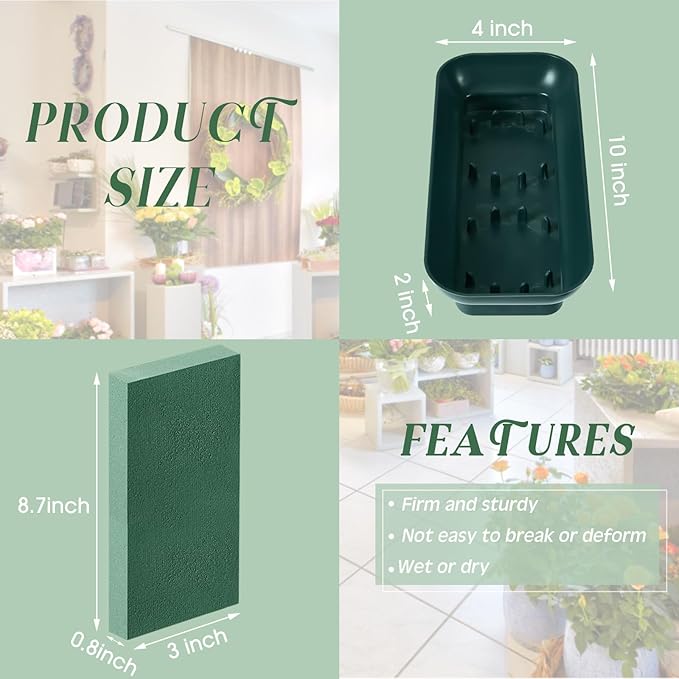 Sabary 12 Pack Large Size 10 Inch Floral Foam Bowl Floral Bowls for Arrangements Plastic Flower Centerpiece Container with Green Foam Block Kit for Table Party Wedding Festival Flower Decor