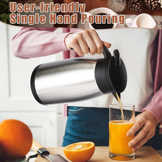 Uiifan 2 Pcs Thermal Coffee Carafe Insulated Stainless Steel Coffee Carafes for Keeping Hot and Cold Double Walled Vacuum Thermal Pot Flask with Brush for Water Milk Tea Home and Office(Silver,34oz)