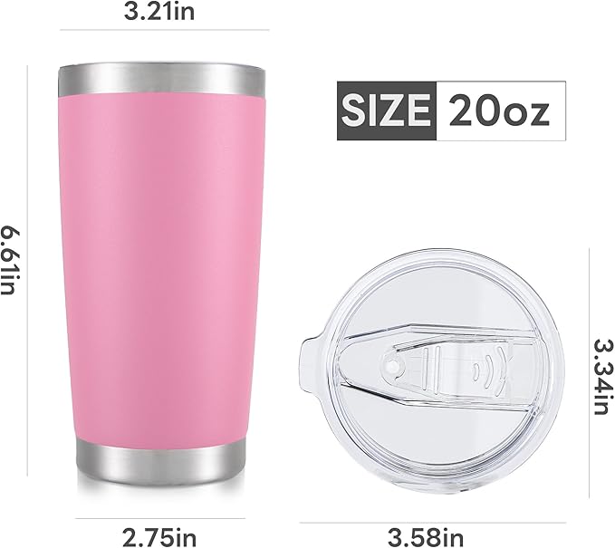 20 oz Tumbler with Lid Stainless Steel Double Wall Vacuum Insulated Tumblers Powder Coated Cups Travel Mug Keep Drinks Cold and Hot, Pink