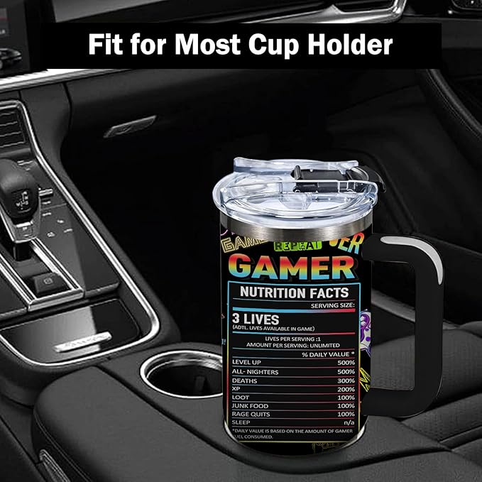 Gamer Gifts for Men Boys Tumbler with Handle and Straws 30oz Stainless Steel Gamer Insulated Travel Cups - Birthday Present for Men, Dad, Son, Husband - Gaming Gifts for Him Coffee Mugs