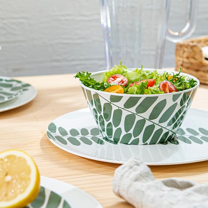 Bzyoo 12-Piece Melamine Dinnerware Set - Leaf | Lightweight, Durable, BPA-Free | Dishwasher Safe Dish Set for Indoor & Outdoor Use - Perfect for Camping, BBQs, Kids