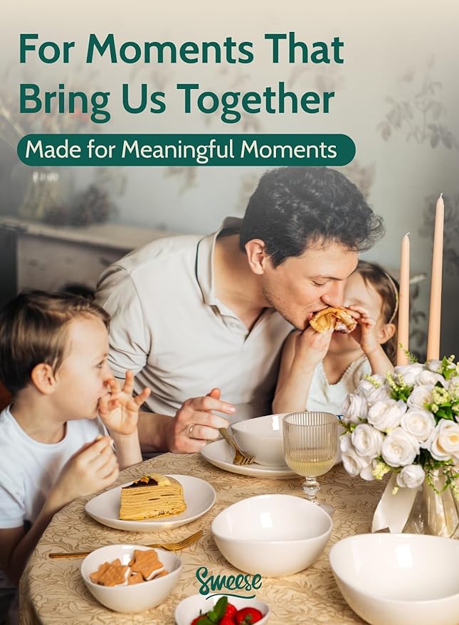 Sweese Porcelain Bowls Set 5 Inch, 10 oz - Set of 4 White Bowls for Dessert, Ice Cream, Soup, Rice & Fruits | Microwave, Dishwasher & Oven Safe