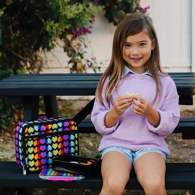 Wildkin Kids Insulated Lunch Box – Durable and Reusable for School & Travel - Rainbow Hearts