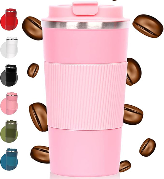 Coffee cups, mugs 17 oz - Insulated Coffee Travel Mug Spill Proof with Leak Proof Lid Vacuum Stainless Steel Insulated Mug Coffee Carry-On, Reusable Coffee Mug (pink)
