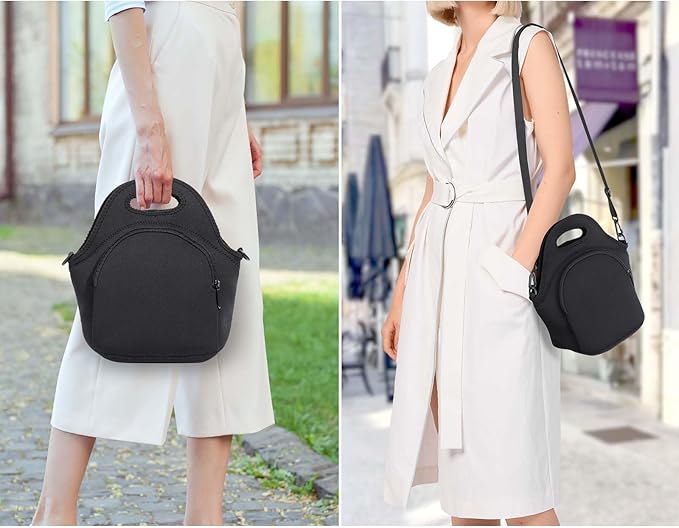 CILLA Neoprene Lunch Bag for Women Insulated Lunch Tote Bags Washable Lunch Container Box Picnic Lightweight Meal Prep Bags(Black+)