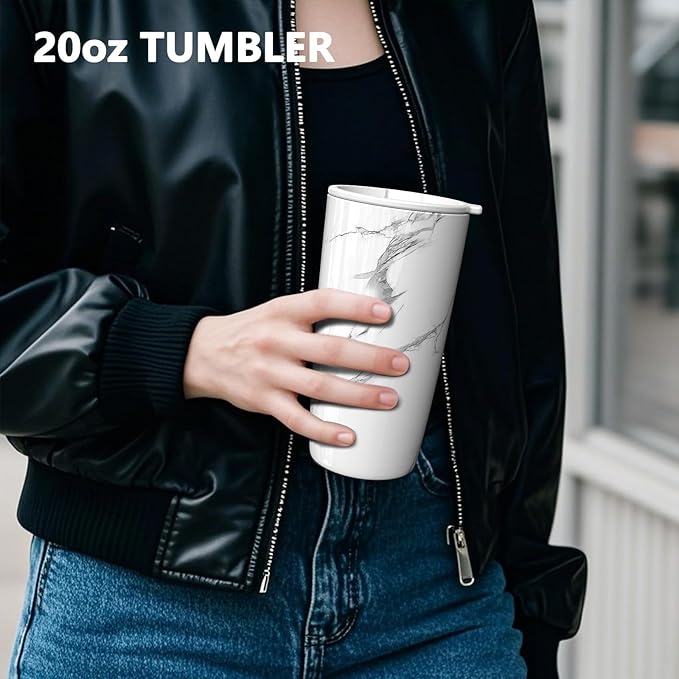 TILUCK 20 oz Tumbler with Leak-Proof Lid, Vacuum Insulated Stainless Steel Coffee Mug, Double-Walled Travel Tumbler for Hot and Cold Drinks(Marble, 20oz)