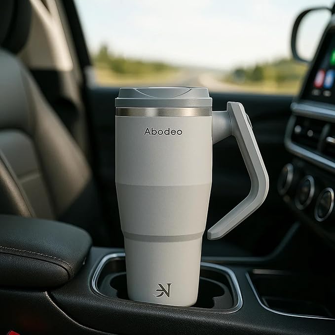 40 oz Travel Coffee Tumbler with Straw, Detachable Handle & Leakproof Lid | Stainless Steel Water Bottle for Hot & Cold Drinks – Insulated Reusable Flask, Fits Car Cup Holders (Grey)