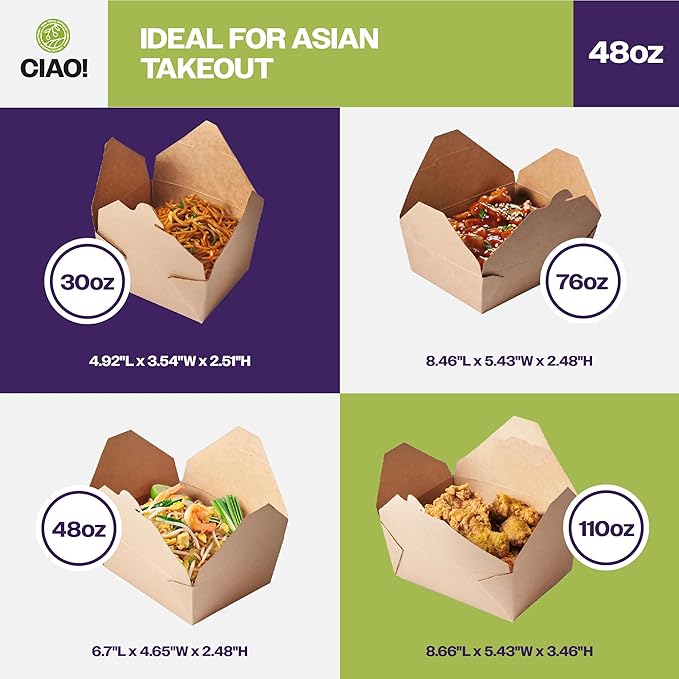 CIAO! Kraft Take Out Microwavable Food Containers, 48 oz No.8 (300/case)