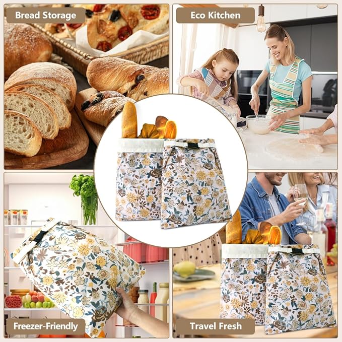 Bread Bags for Homemade bread,2 Pack Sourdough Bread Bags,Beeswax Bread Bags for Bourdough,Reusable Bread Storage