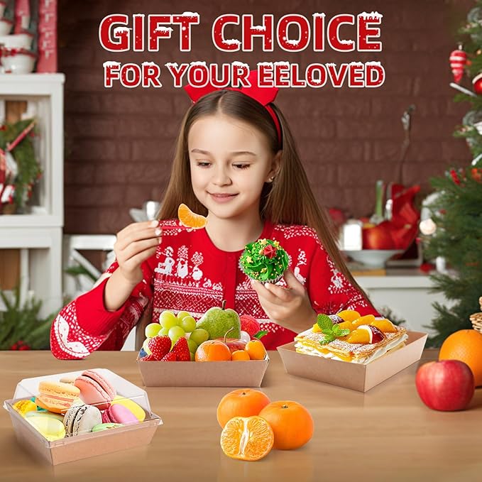 100 Pack Small Paper Charcuterie Boxes with Clear Lids, Square Disposable Food Containers with Lids for Desserts, Sandwich, Sushi, Cake Slice and Strawberries