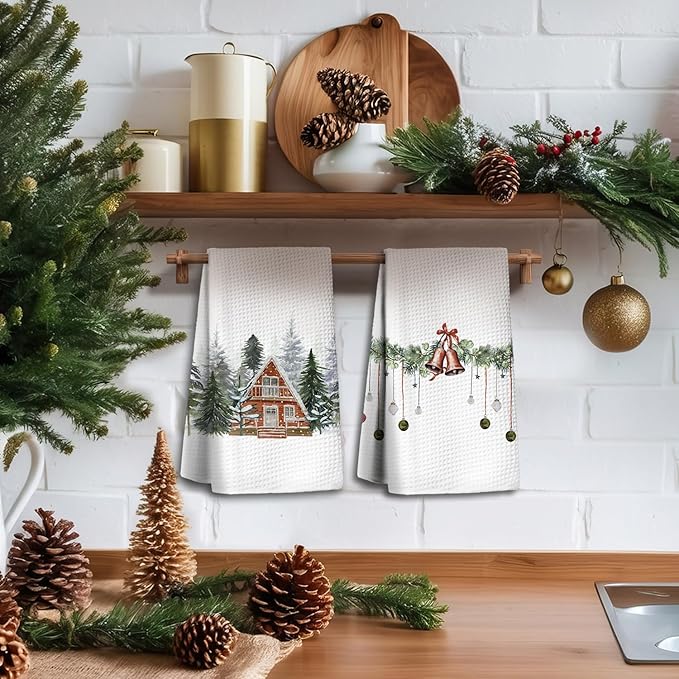 Winter Kitchen Towels Set of 2 - Christmas Dish Cloths, Vintage Hand Towels for Kitchen and Bathroom, Housewarming Gifts for Women, 1624 Inches