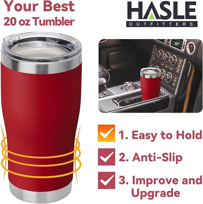 HASLE OUTFITTERS 20 oz Tumbler Bulk, Stainless Steel Tumblers with Lid, Vacuum Insulated Tumbler, Double Wall Powder Coated Cup, coffee mugs, Wine Red, 12 Pack