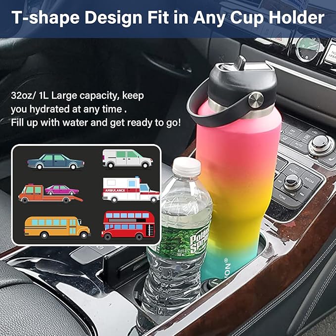 40 oz Insulated Water Bottle with Straw fit in Car Cup Holder(Cold 48 hrs, Hot 24 hrs) Drinking Bottle with Straw Lid, Spout Lid and Flex Cap Leakproof Travel Thermo Mug，White - Purple