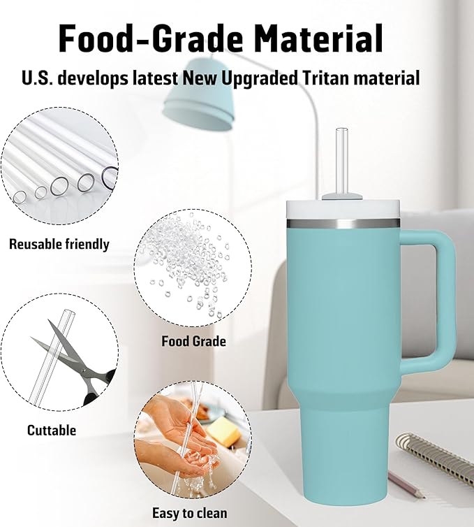 PROOCI 12" Reusable Straws for Stanley/Yeti 30oz-40oz Cup Tumbler, 10-Pack Long Plastic Straws with Cleaning Brush, Clear Bend Replacement Straw for Drinking Smoothie, Milkshake | Food Grade Tritan