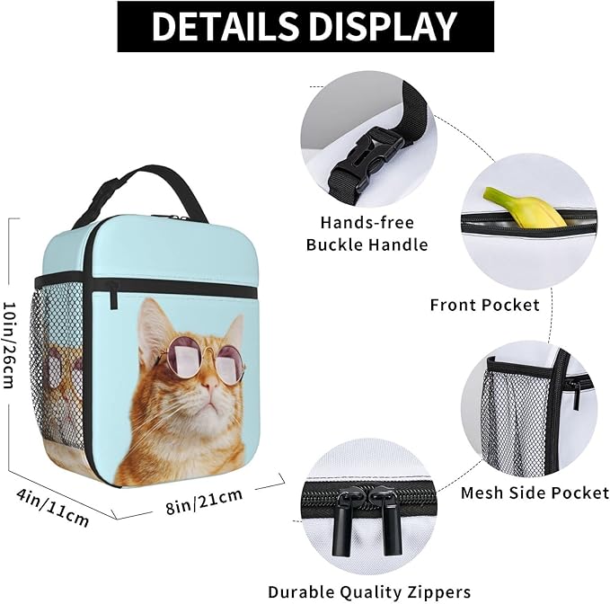 Sunglasses Cat Reusable Lunch Box Insulated LunchBox Cooler Lunch Bag