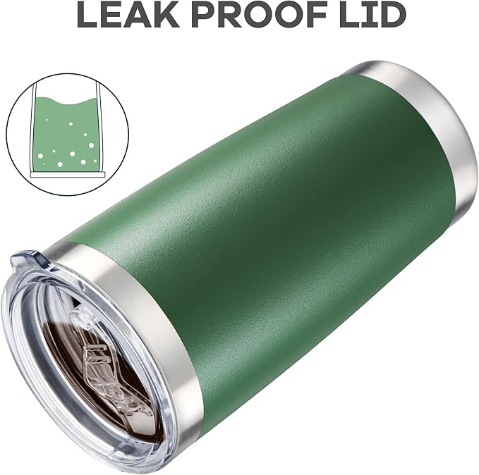 20 oz Tumbler with Lid Stainless Steel Insulated Tumblers Bulk Double Wall Vacuum Cups Powder Coated Travel Mug Keep Drink Cold and Hot, Dark Green, 8 Pack