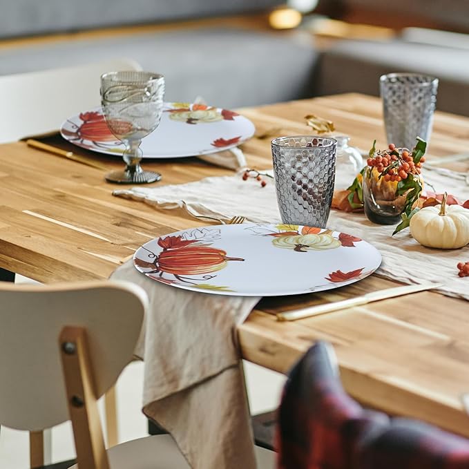 12pcs ‌Melamine Dinner Plates,10 Inch ‌Pumpkin & Autumn Leaf Decorations Plate,Reusable Melamine Dishes Set for Thanksgiving & Fall Decor‌ Party, Ideal for Salad,Dessert,Fruit and Cakes