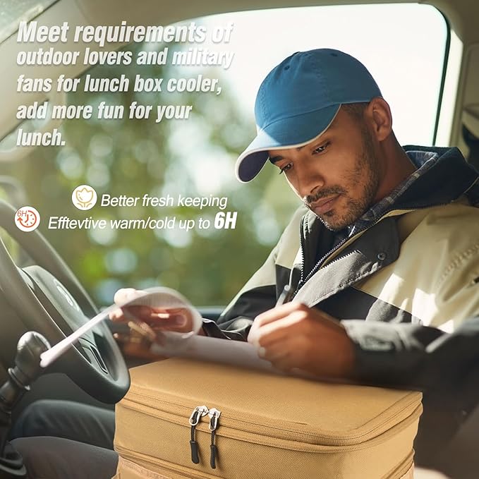 Tactical Lunch Box for Men, Expandable Heavy Duty Double Deck Tactical Lunch Bag with Shoulder Strap, Leakproof & Insulated Lunch Cooler Bag for Adult Work Fishing Picnic Travel,20L (Sandy)