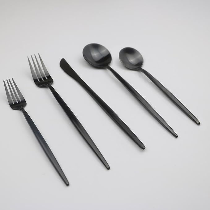 20-Pieces Luxury Black 18/10 Stainless Steel Flatware Set, Matte Finsh, Service for 4