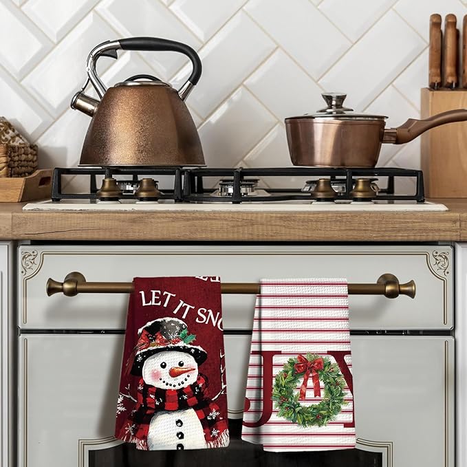 Christmas in July， Christmas Kitchen Towels, Christmas Dish Towels Set of 2,Let It Snow Tea Towels for Kitchen,Christmas Hand Towels for Bathroom,Gifts for Women,16×24
