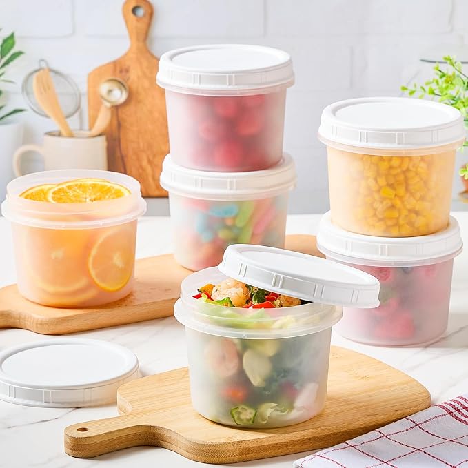 TUZAZO 20 Oz Food Storage Containers with Screw Lids, 12-Count Reusable Small Plastic Soup Containers for Portion and Meal Prep | Microwave-, Freezer-, Dishwasher-Safe | BPA Free