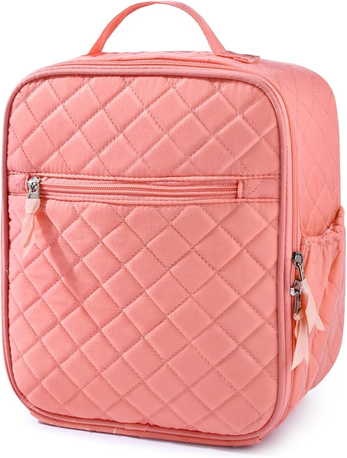 Aileam Quilted Lunch Box, Orange, Cute Girls Lunch Box, Insulated Womens Lunch Bag, Large Capacity, Reusable Insulated Cooler for Work, School, Picnic, Travel