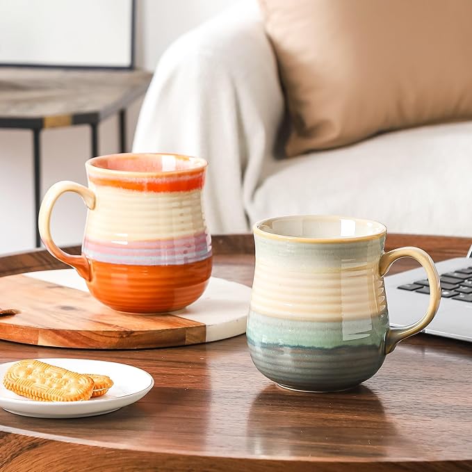 21 oz Large Ceramic Coffee Mugs, Pottery Mug Handmade, Ceramic Tea Cups with Handle for Office and Home, Dishwasher and Microwave Safe (Grayish Blue)