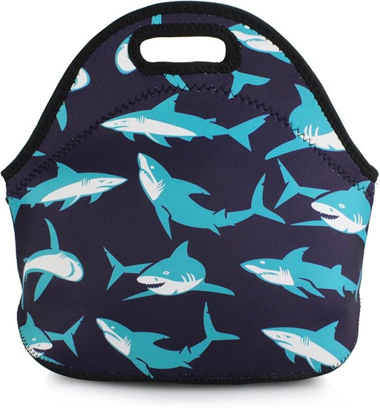 Violet Mist Womens Cute Reusable Neoprene Lunch Bag Insulated Lunch Box Thermal Shark Lunch Bags Tote Waterproof Animal Food Handbags Meal Prep Lunchbags Travel Work Gift for Women Men Adult