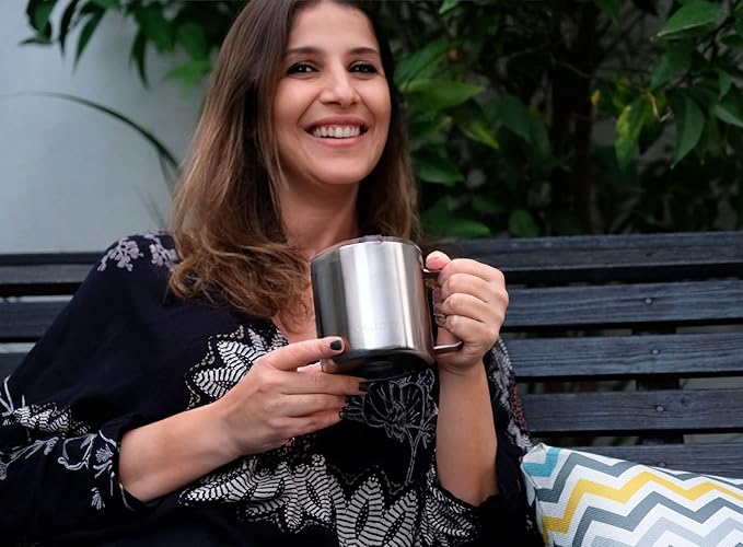 CHILLOUT LIFE Stainless Steel 16 oz Vacuum Insulated Coffee Mug with Handle and Lid, Large Thermal Camping Coffee Mug Cup with Durable Sliding Lid for Men & Women, Keeps your Beverages Hot & Cold