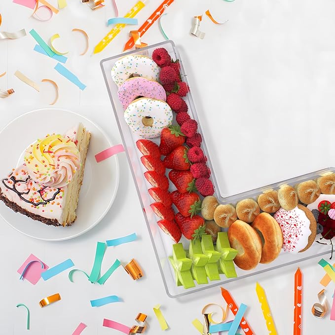 13.8" Extra Large Acrylic Letter Charcuterie Board Box, Reusable Fillable Letter Cake Candy Dish Display Serving Tray for Birthday Anniversary Party Decoration (L)