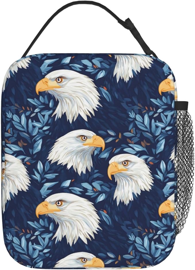 Bald Eagle and Leaf Lunch Box for Teen Kids, Vintage Reusable Thermal Lunchbag, Picnic, School, Hiking, Fishing, Bird Insulated Tote Cooler Bags for Adults Women Decor Gifts, Nature Theme