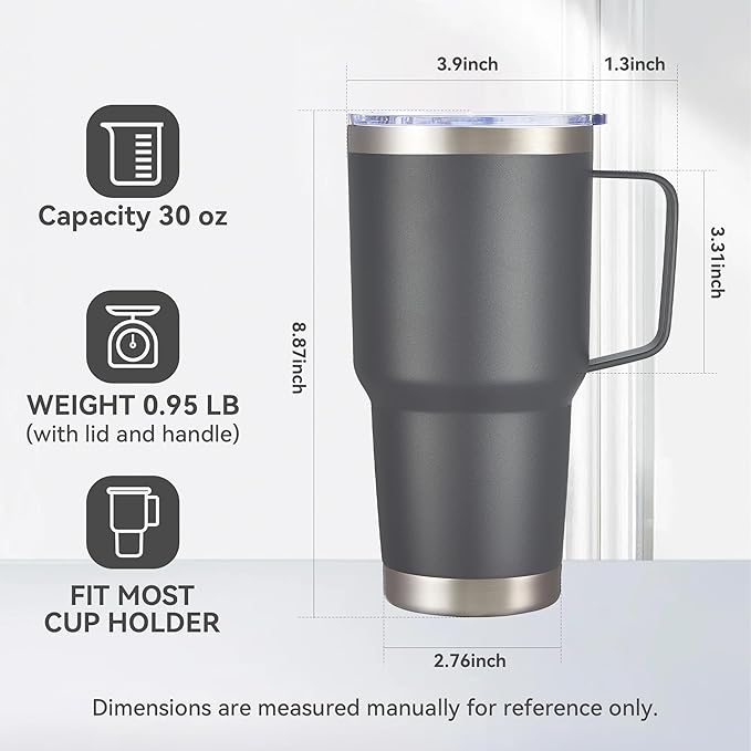 30 oz Tumbler with Handle and Lid, Stainless Steel Tumblers Bulk Double Wall Vacuum Insulated Travel Mug Leak Proof Cup Keep Drinks Cold and Hot Grey, 12 Pack