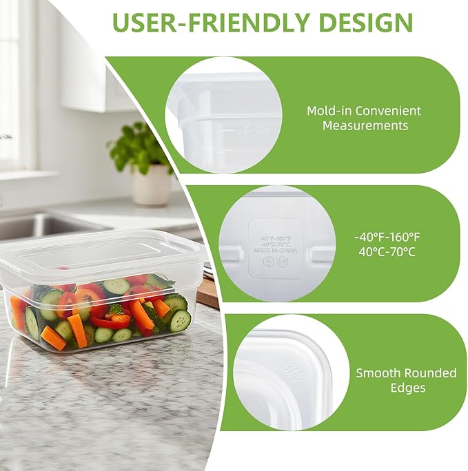 6-Pack Food Pan with Lids, 1/6 Size Food Storage Containers for homes, schools, restaurants, hotels Meal Prep, -40℉-160℉, Stackable, Freezer-Safe (1/6 size 6 inch deep, 2.22L/2.35QT)