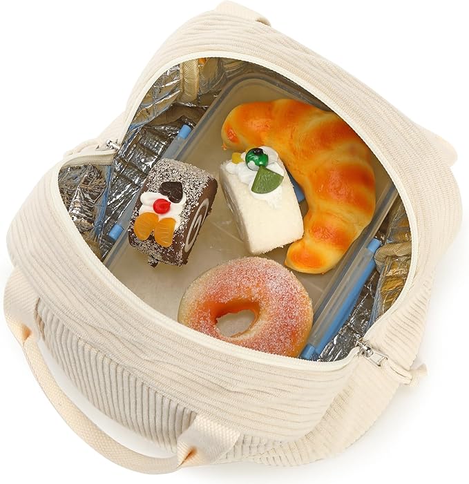 Bluboon Lunch Bag for Women Men Cute Corduroy Lunch Tote Bags Reusable Insulated Lunch Box Large Capacity Reusable Insulated Cooler for Work Picnic or Travel