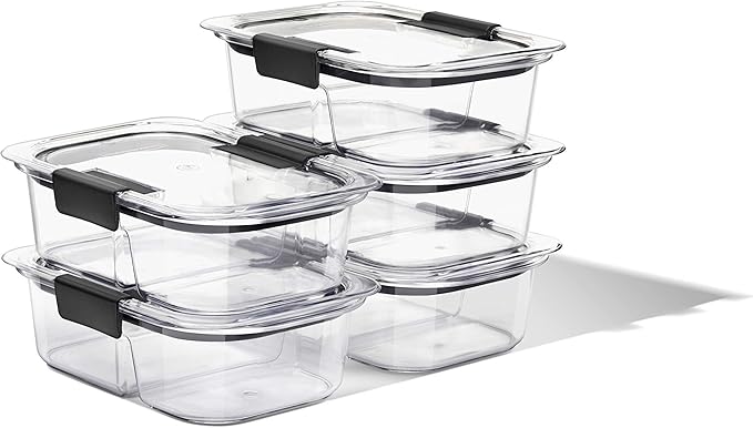 Rubbermaid Brilliance Meal Prep Containers, 2-Compartment Food Storage Containers, 2.85 Cup, 5-Pack, BPA-Free, Clear/Grey