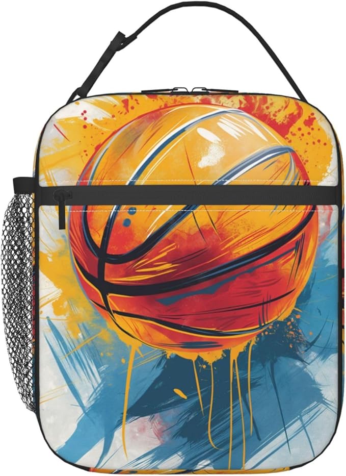 Basketball Lunch Box for Adults Women Girls Boys Kids Colorful Sports Lunch Box Insulated Cooler Reusable Lunch Bag Container Gifts for Work Office Picnic Travel School