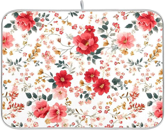 Spring Floral Colorful Flowers Dish Drying Mat for Kitchen Counter Absorbent Dish Drainer Mats Drying Pads 18"x24"