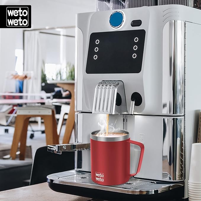 WETOWETO 14 oz Coffee Mug, Vacuum Insulated Camping Mug with Lid, Double Wall Stainless Steel Travel Tumbler Cup, Coffee Mugs Outdoor, Powder Coated Harvest Red