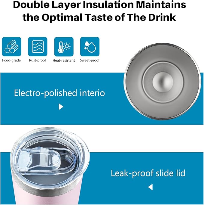 20 oz Skinny Tumbler with Lid and Straw,Stainless Steel Vacuum Insulated Tumbler Cup Double Wall Leak-proof Coffee Mug,Travel Thermal Water Tumbler for Office,Outdoor (Lavender/White/Pink/Teal)