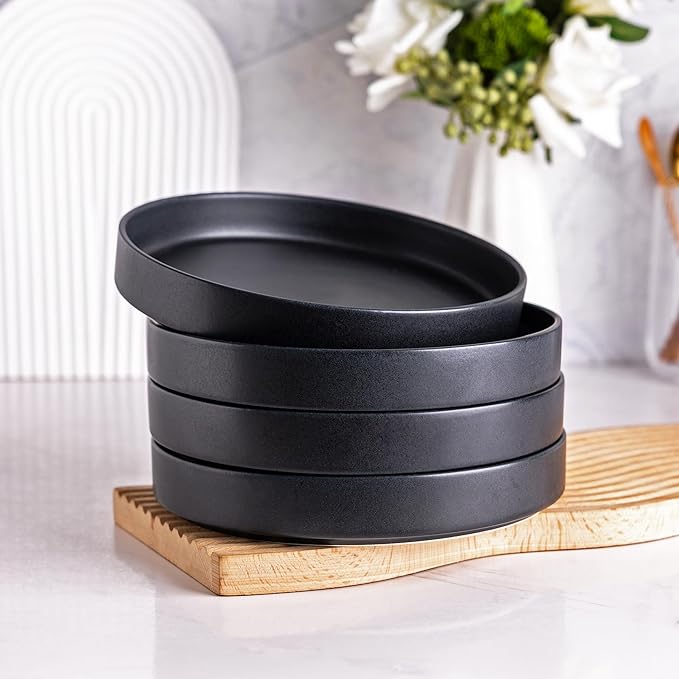 AmorArc Stoneware Dinnerware Sets with Pasta Bowl Set, Reactive Ceramic Plates and Bowls Set, Highly Chip and Crack Resistant | Dishwasher & Microwave Safe | Round Dishes Set Service for 4 (16pc)