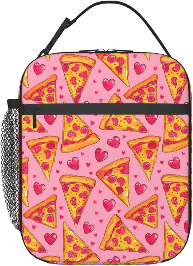 Reusable Pizza and Heart Lunch Box for Kids Girls Boys Women Adult, Insulated Mexican Food Lunch Bag,Polyester Cooler Handbags Case for School Picnic Work Travel Beach or Hiking