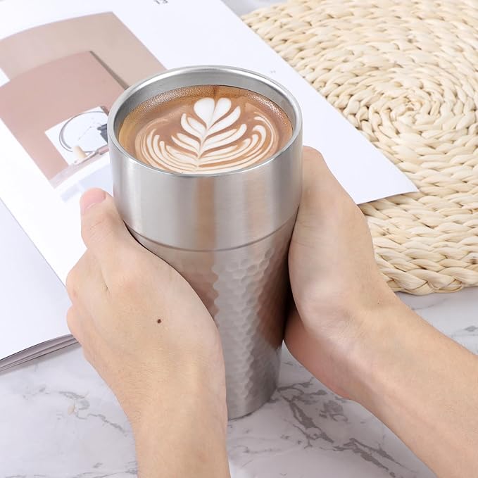 Beasea Stainless Steel Cups 19 oz, 4 Pack Large 18.6oz 550ml Stainless Steel Tumbler Stackable Double Wall Insulated Metal Drinking Glasses for Home Restaurant Office Party Camping