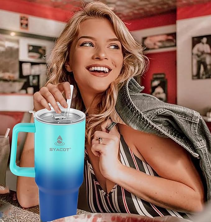 40 oz Tumbler with Handle and Straw or Convert to 40 oz Insulated Water Bottle Fits in Cup Holder. Stainless Steel Metal Water Flask with 2 Lids for Travel,Camping,Gym Sports Coffee Mug Thermal Cup