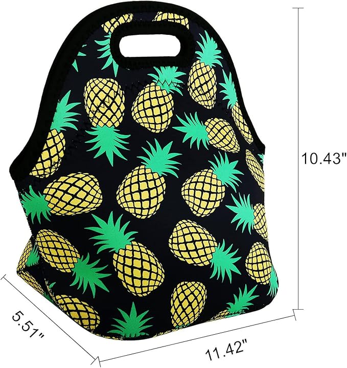 Violet Mist Womens Reusable Neoprene Lunch Bag Cute Insulated Lunch Box Pineapple Fruits Print Thermal lunch bags Bag Waterproof Food Handbags Meal Prep Lunchbags Travel Work Gift for Women Men Adult