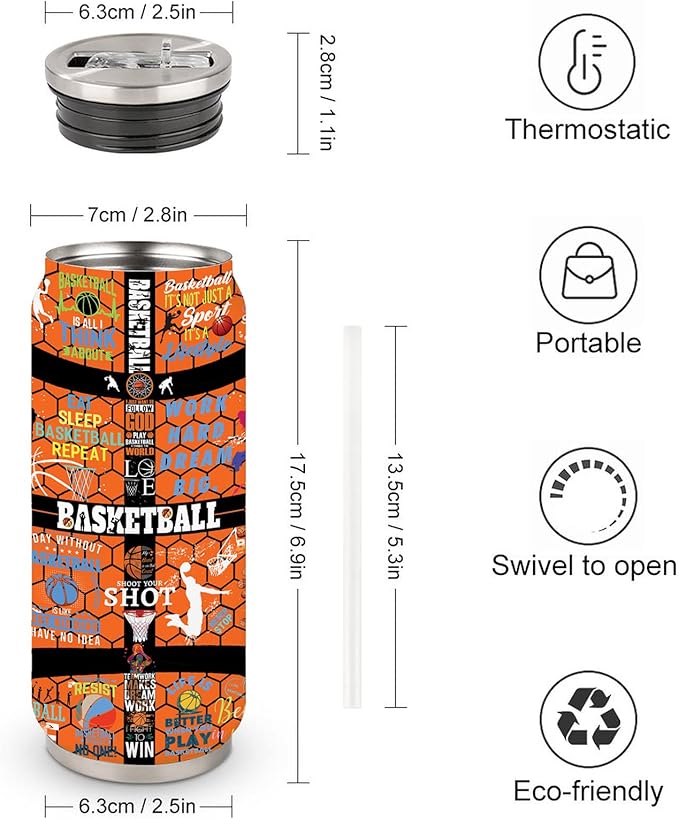 Basketball Tumbler Travel Cup With Lid - Stainless Steel Vacuum Coffee Mug 17 Oz - Basketball Gifts