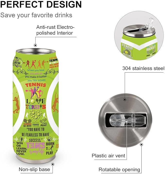 Tennis Tumbler Cup Travel Mug With Lid,Tennis Lover Birthday Gifts Stainless Steel Vacuum Coffee Mug Cup Tennis Gifts For Women Men 17 Oz