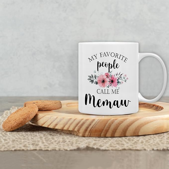 QASHWEY Memaw Coffee Mug, Memaw Gifts for Grandma, Grandma Coffee Mugs, MemawGifts from Grandkids, Mothers Day Mug Tea Cup Gift for Memaw, My Favorite People Call Me MemawCoffee Cups Ceramic 11oz