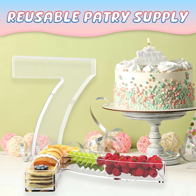 11" Acrylic Number Charcuterie Board Box, Reusable Fillable Number Cake Candy Dish Display Serving Tray for Birthday Anniversary Party Decoration (7)